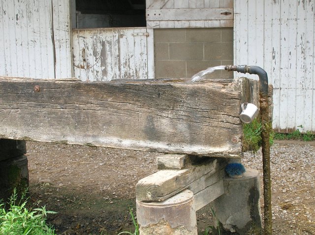 Water flowing from a spring fed well on an Amish Farm in Holmes County Ohio.