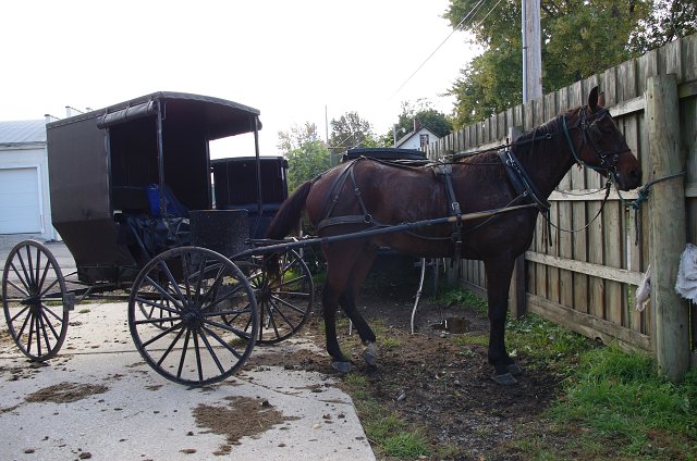 An Amish buggy parked in Holmes County Ohio.