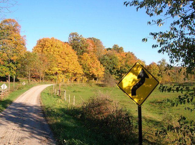 A one lane road in the Amish Country of Holmes County Ohio.