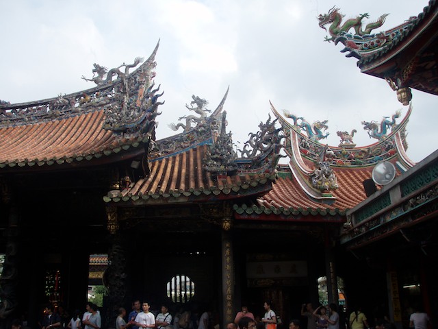 The steep roofs at Lungshan Temple prevent evil spirits from alighting on the temple.
