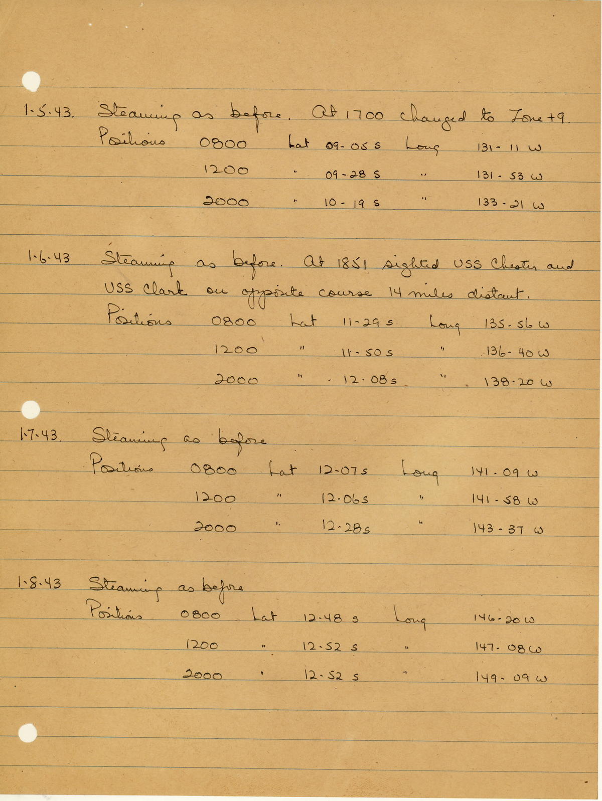 page from war diary
