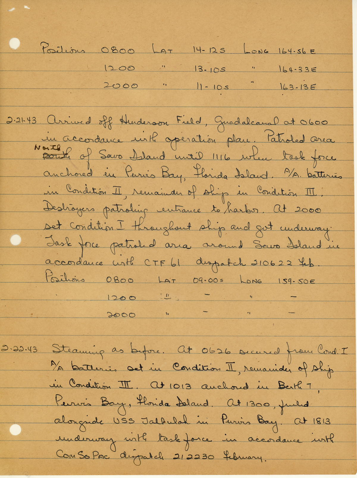 page from war diary