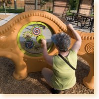 Adult plays with new toy at park