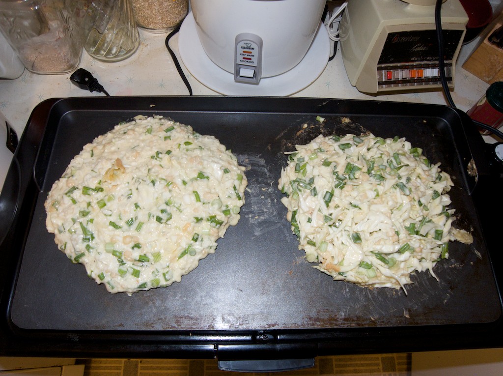 Okonomiyaki on the Griddle