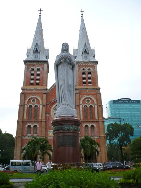 Regina Pacis Ora Pro Nobis. She overlooks the people from Notre Dame, Ho Chi Minh City, Vietnam